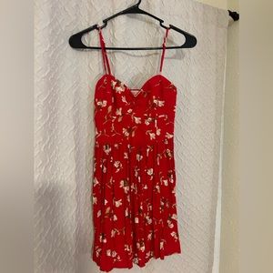 Red floral dress.
